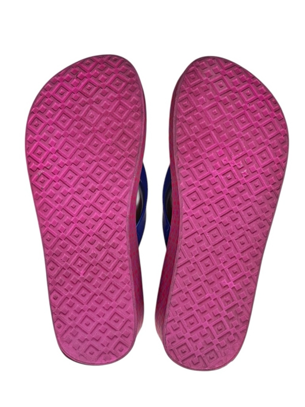 Tory Burch Thandie Wedge Flip Flop in Pink/Navy Blue Lattice Print, sz 6 - Picture 10 of 12